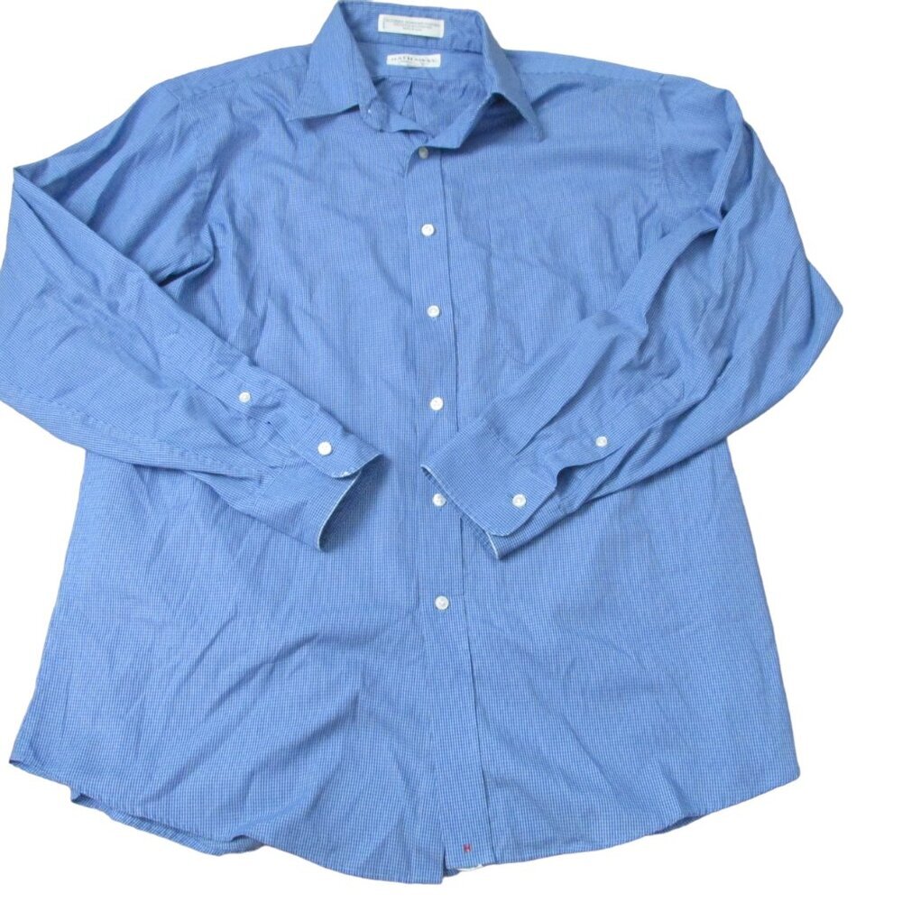 Hathaway Button Down Plaid Shirt Mens Size 16-34 Blue Wrinkle Free Collared Top